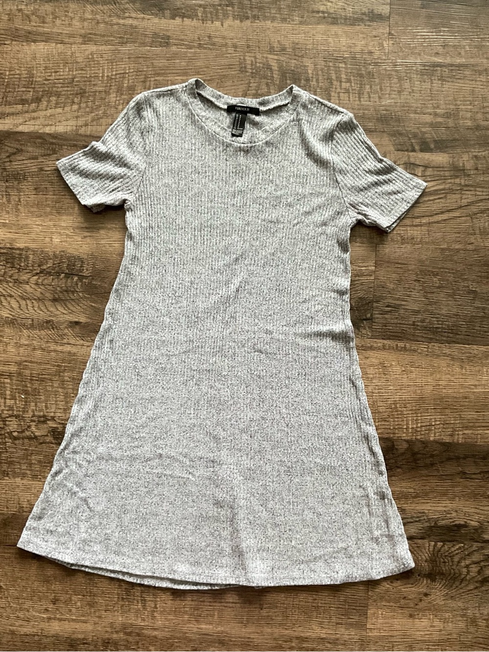 Light Gray Ribbed Short Sleeve Knit Dress
